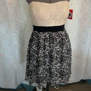 Trixxi Strapless Lace Dress - Cream and Black